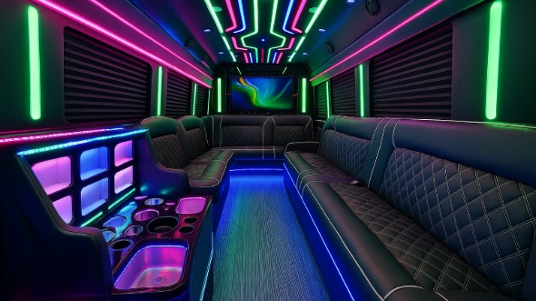Interior of Charter Bus Company Arlington's 20 Passenger Party Bus in Arlington