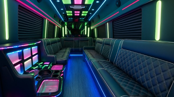 Interior of Charter Bus Company Germantown's 25 Passenger Party Bus in Germantown
