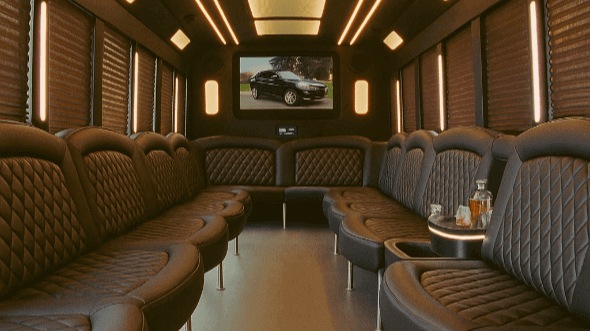 Interior of Charter Bus Company Allentown's 28 Passenger Party Bus in Allentown
